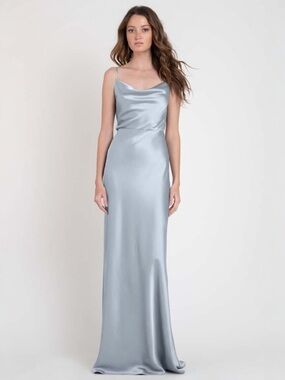 Jenny Yoo Sylvie Satin Maxi Dress Blue Size 12 Bridesmaid Formal